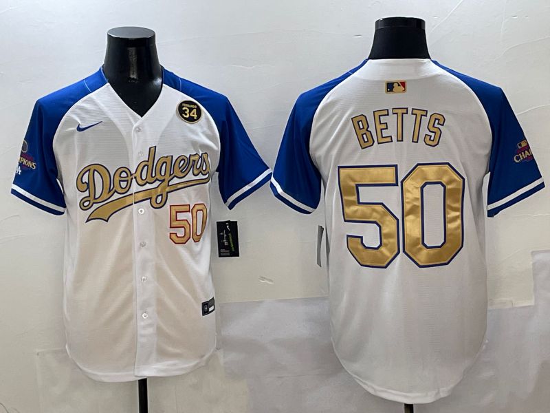 Men Los Angeles Dodgers 50 Betts White Blue Game Nike 2025 MLB Jersey style 4